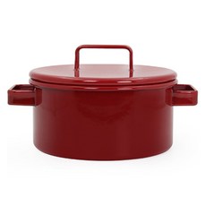 EJIRY 電磁爐適用Nordic系列附蓋琺瑯雙耳鍋, 1個, 酒紅色, 18cm