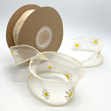 Mandeulhabi 雛菊雪紡歐根紗包裝緞帶, 1個, 01 象牙白, 9m