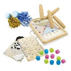 韓國 B&C 家庭桌遊 擲柶遊戲+抓石子遊戲+踢毽子+五子棋+韓國象棋 5件組, 混合色, 1套