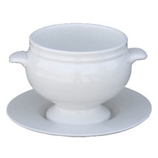 經典陶瓷湯碗 450ml + 托盤套組, 白色, 1套