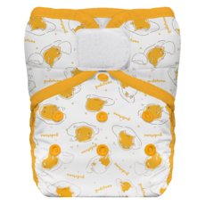 THiRSTiES 有機棉魔鬼氈口袋式布尿布 4-18kg 美國製造, Gudetama 蛋黃哥 白色 + 黃色, 1件