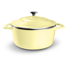 Hesslebach 電磁爐適用不鏽鋼合金附蓋雙耳鑄造鍋, 1個, 16cm, 黃花含羞草(內層奶油白)