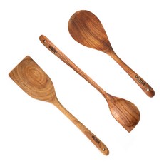 O'lbia Wolu原木廚房烹飪工具3件組, 木質, 1套, 中號鍋鏟 + 炒鏟 + 料理鏟