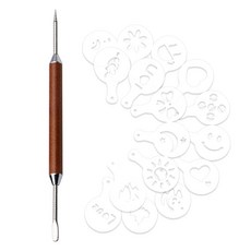 KALDIN ML 木質拉花筆 + 拉花工具16件組, 混合色, 1套