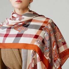 닥스 여성용 타탄체크 페이즐리 직사각 실크 스카프