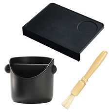 KALDIN 日常填壓基本款小型咖啡敲渣盒 + 邊角填壓墊 + 木柄清潔刷組合包, 1套, 黑色