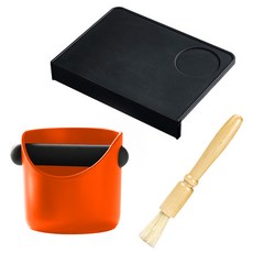 KALDIN 日常填壓基本款小型咖啡敲渣盒 + 邊角填壓墊 + 木柄清潔刷組合包, 1套, 橘色