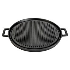 LAVA 電磁爐用圓形鑄鐵烤盤 平面 自助餐披薩適用 雙面烤盤, 1個, 34cm