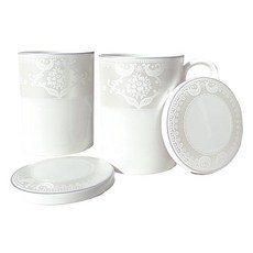 HANKOOK CHINAWARE 蕾絲雙人附蓋馬克杯 300ml, 白色, 2個
