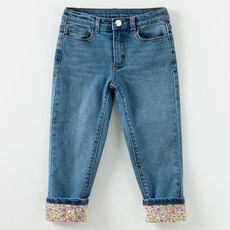 여아용 플라워 롤업진 청바지