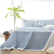 comet Home 夏季泡泡紗撞色被, 藍白色