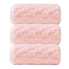 Life Up 雲朵格紋優質毛巾 90g 超細纖維, 3個, 粉紅色