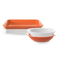 PRELUDE Simpler 餐具組 4入, 方形盤 2種 + 橢圓碗 中 2種, 棉花糖(盤, 碗), 胡蘿蔔(盤, 碗), 1套