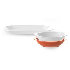 PRELUDE Simple 餐具組 3入, 長方形盤 + 橢圓碗 中 2種, 1套, 棉花糖(盤, 碗), 胡蘿蔔(碗)