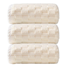 Life Up 雲朵格紋優質毛巾 90g, 3個, 米色