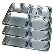 STS 304不鏽鋼方形4格餐盤, 銀, 3個