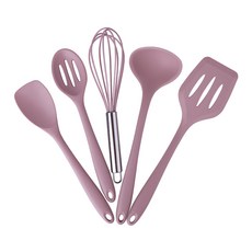 코코스토리 코코 실리콘 조리도구 5종 세트, 뒤지개 + 스패츌라 + 건지개 + 거품기 + 국자, 핑크, 1세트