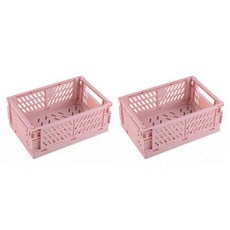 折疊式塑膠收納箱, 淺粉色, 小號(15 x 9.7 x 6 cm), 2個