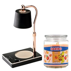 HARIBO香氛蠟燭 大罐蠟燭 + 可調光定時融蠟燈組, 蜜桃天堂, 黑色(融蠟燈)