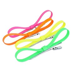 HARAROI 女童螢光亮點細版蝴蝶結髮夾4件組