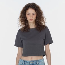 쥬시쥬디 여성용 J 와이드립 크롭 면 반팔 티셔츠