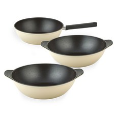 퀸센스 샌드 프라이팬 세트 3개, 베이지, 궁중팬 24cm(1P) + 파티웍 28cm(2P), 1세트