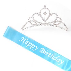 파티쇼 공주 티아라 왕관 생일 어깨띠 세트, 블루(중형A), 1세트