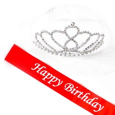 파티쇼 공주 티아라 왕관 생일 어깨띠 세트, 레드(대형B), 1세트