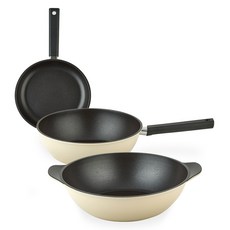 퀸센스 샌드 프라이팬 세트 3개, 베이지, 프라이팬 24cm + 궁중팬 28cm + 파티웍 28cm, 1세트