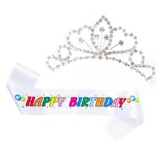 파티쇼 공주 티아라 왕관 생일 어깨띠 세트, 컬러풀화이트(중형B), 1세트
