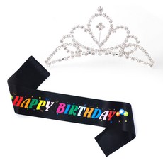 파티쇼 공주 티아라 왕관 생일 어깨띠 세트, 컬러풀블랙(중형A), 1세트