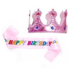 파티쇼 공주 스펀지 왕관 생일 어깨띠 세트, 핑크(왕관) + 컬러풀라이트핑크(어깨띠), 1세트