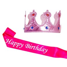 파티쇼 공주 스펀지 왕관 생일 어깨띠 세트, 핑크(왕관) + 푸치샤(어깨띠), 1세트