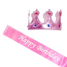 파티쇼 공주 스펀지 왕관 생일 어깨띠 세트, 핑크(왕관) + 핑크(어깨띠), 1세트