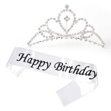 파티쇼 공주 티아라 왕관 생일 어깨띠 세트, 화이트블랙(중형A), 1세트