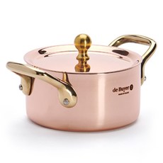 de Buyer 畢耶 Inocuivre系列迷你黃銅柄雙耳銅鍋附銅鍋蓋, 混色, 10cm, 1組