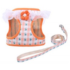 랜보어 반려동믈 체크버드 하네스 + 리드줄 세트, 오렌지, 1개