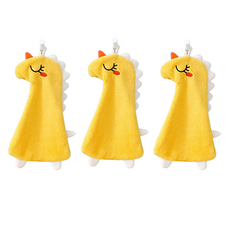 Rinablue 可愛絲絨掛環毛巾, 恐龍黃色, 3個