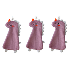 Rinablue 可愛絲絨掛環毛巾, 恐龍紫色, 3個