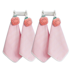 Rinablue 可愛絲絨掛環毛巾, 西瓜粉紅色, 4個
