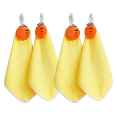 Rinablue 可愛絲絨掛環毛巾, 胡蘿蔔黃色, 4個