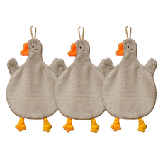 Rinablue 可愛絲絨掛環毛巾, 大鵝灰色, 3個