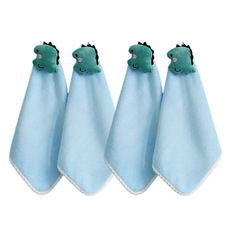 Rinablue 可愛絲絨掛環毛巾, 恐龍天藍色, 4個