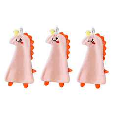 Rinablue 可愛絲絨掛環毛巾, 恐龍粉紅色, 3個