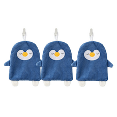 Rina Blue 掛環式擦手巾, 藍色企鵝, 3個