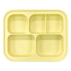 HouseTip 兒童用矽膠吸盤餐盤 + 蓋子組合, 蓋子 + 主體, 檸檬黃, 1套