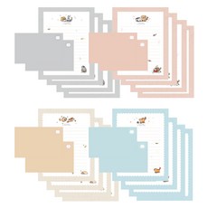 톡톡팬시 고양이의 일상 편지지 4종 x 4p + 봉투 4종 x 2p 세트, 핑크, 그레이, 블루, 베이지, 1세트