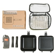 OSLO 露營用多功能萬用鍋具5件組, 黑色(萬用鍋+煎鍋+把手), 1組, 萬用鍋+平底煎鍋+保溫袋+可拆式把手+收納包