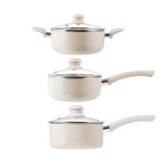 Tamsaa 電磁爐適用 陶瓷湯鍋3件組, 單柄湯鍋16cm + 單柄湯鍋18cm + 雙耳湯鍋20cm, 奶油白, 1組