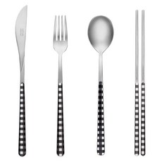 네바 커트러리 체크 풀세트, 블랙, 스푼 + 젓가락 + 포크 + 나이프, 1세트